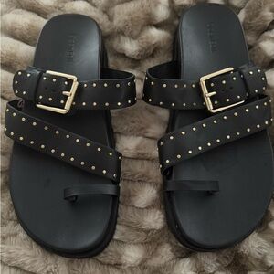 Open Edit Black with Gold stud sandals